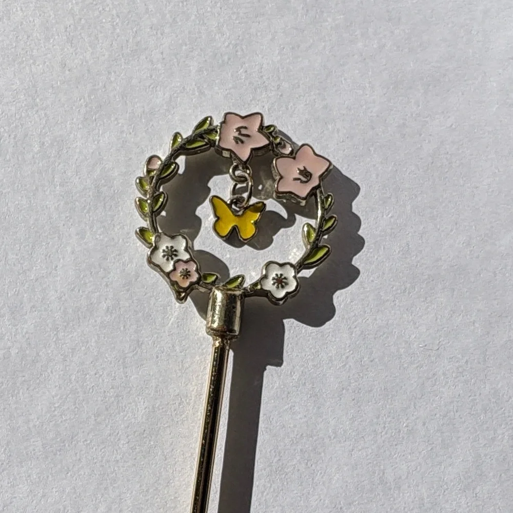 Gold Enamel Fork and Spoon Set With Cute Dangling Charms Hand Crafted